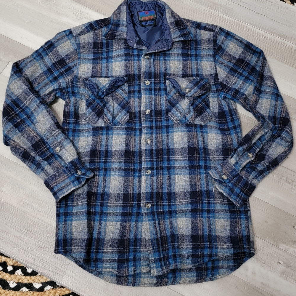 Vintage Terramar Shirt Jacket Grass Roots Collection Wool Blue Plaid Medium